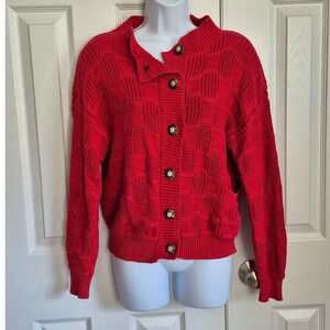 Red Button-Up Women's Cardigan